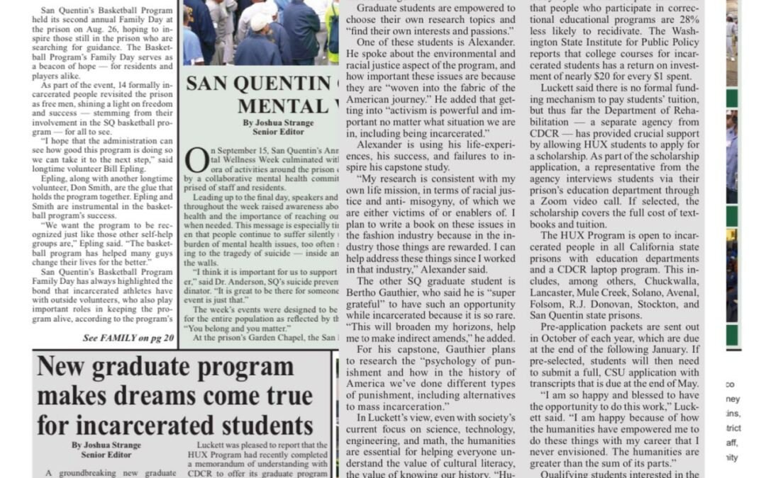 Anand Jon featured in San Quentin News : Masters Program for Incarcerated People